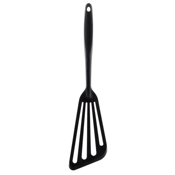 Tablecraft Black Silicone Slotted Spatula with Stainless Steel Handle - 14L