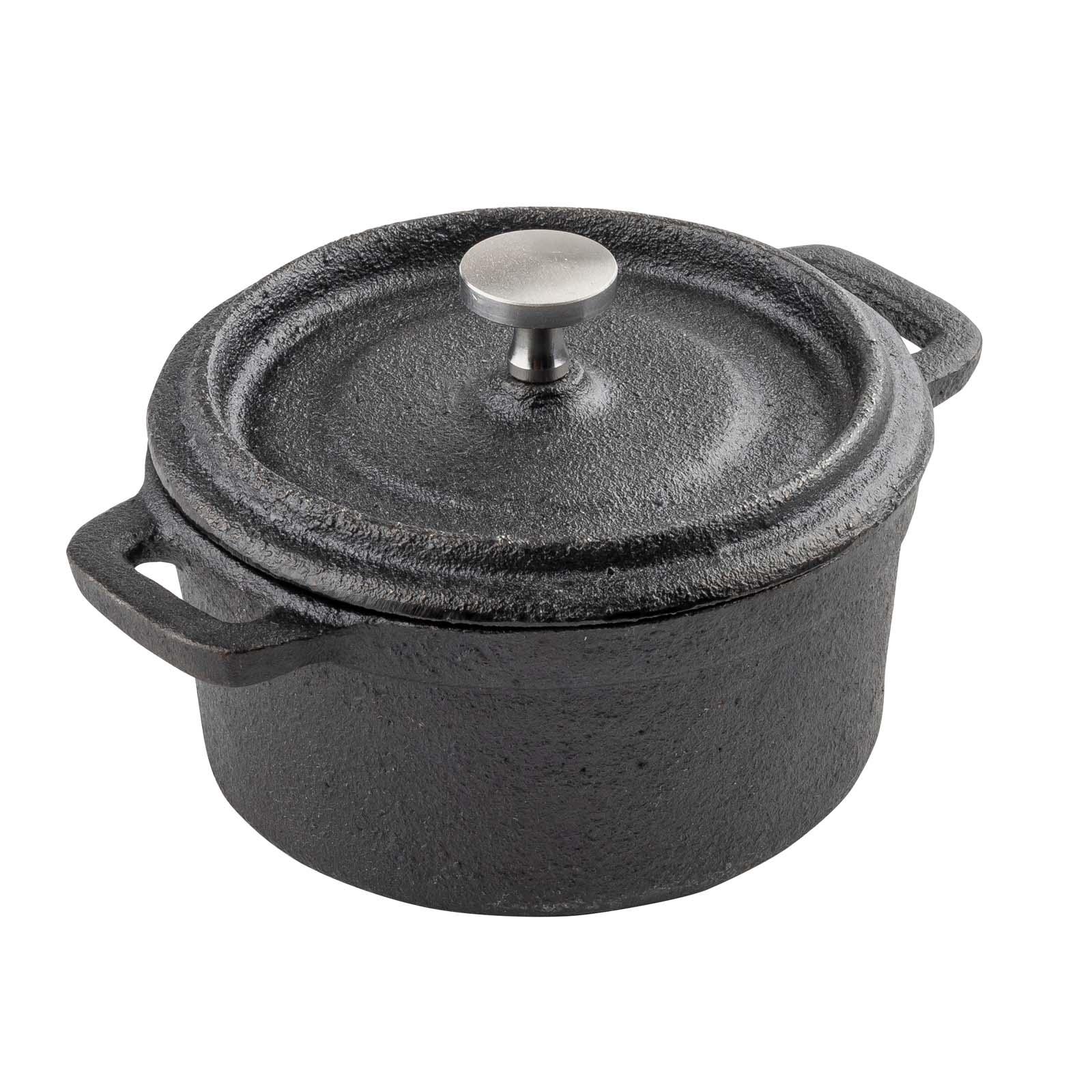 Tablecraft Cast Iron Round Mini Casserole with Lid Cookware, 8-Ounce,  Black, 8 oz