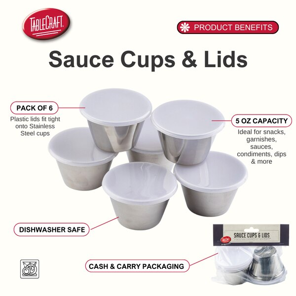 5 oz Sauce Cups with Clear Lids, Pack of 6