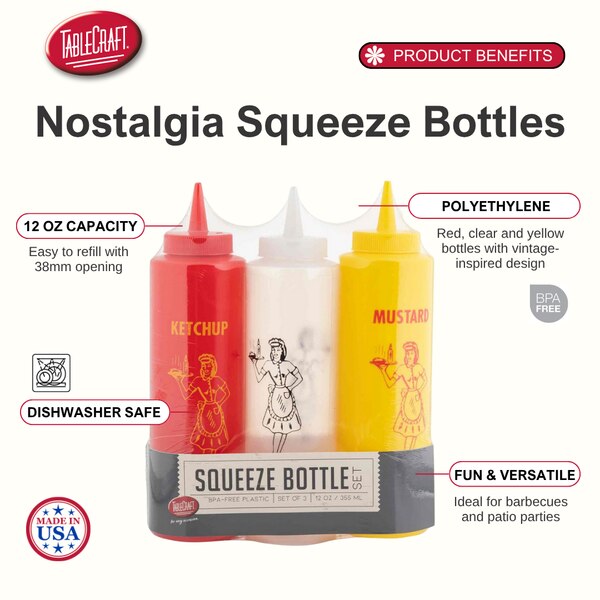 12 oz Nostalgia Squeeze Bottle, Set of 3 with Standard TipTop