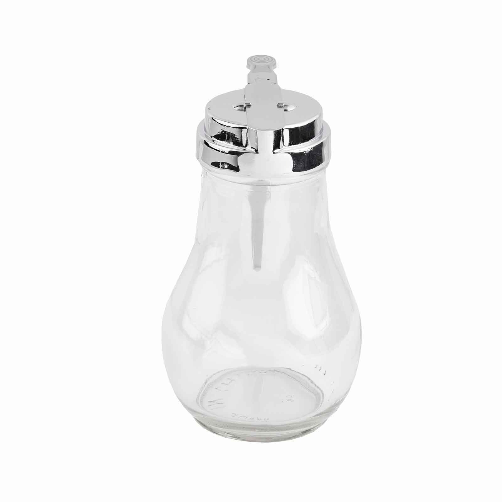 14 oz Teardrop Glass Syrup Dispenser, Chrome Plated Metal Top