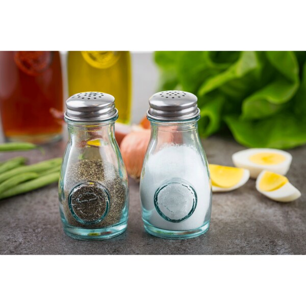 Tablecraft Square Glass 2 oz Salt & Pepper Shakers with S/S Tops