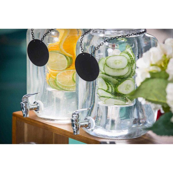 Balsa Circle 2 Pcs 2 Gallons Clear Glass Beverage Dispensers Jar with Spigot and Stand Set Wedding Birthday Centerpieces Holidays