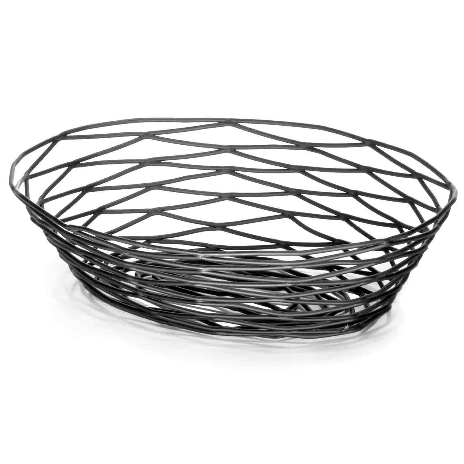TableCraft BK17409 Artisan Collection 9-inch oval black wire basket, empty, shown on white background