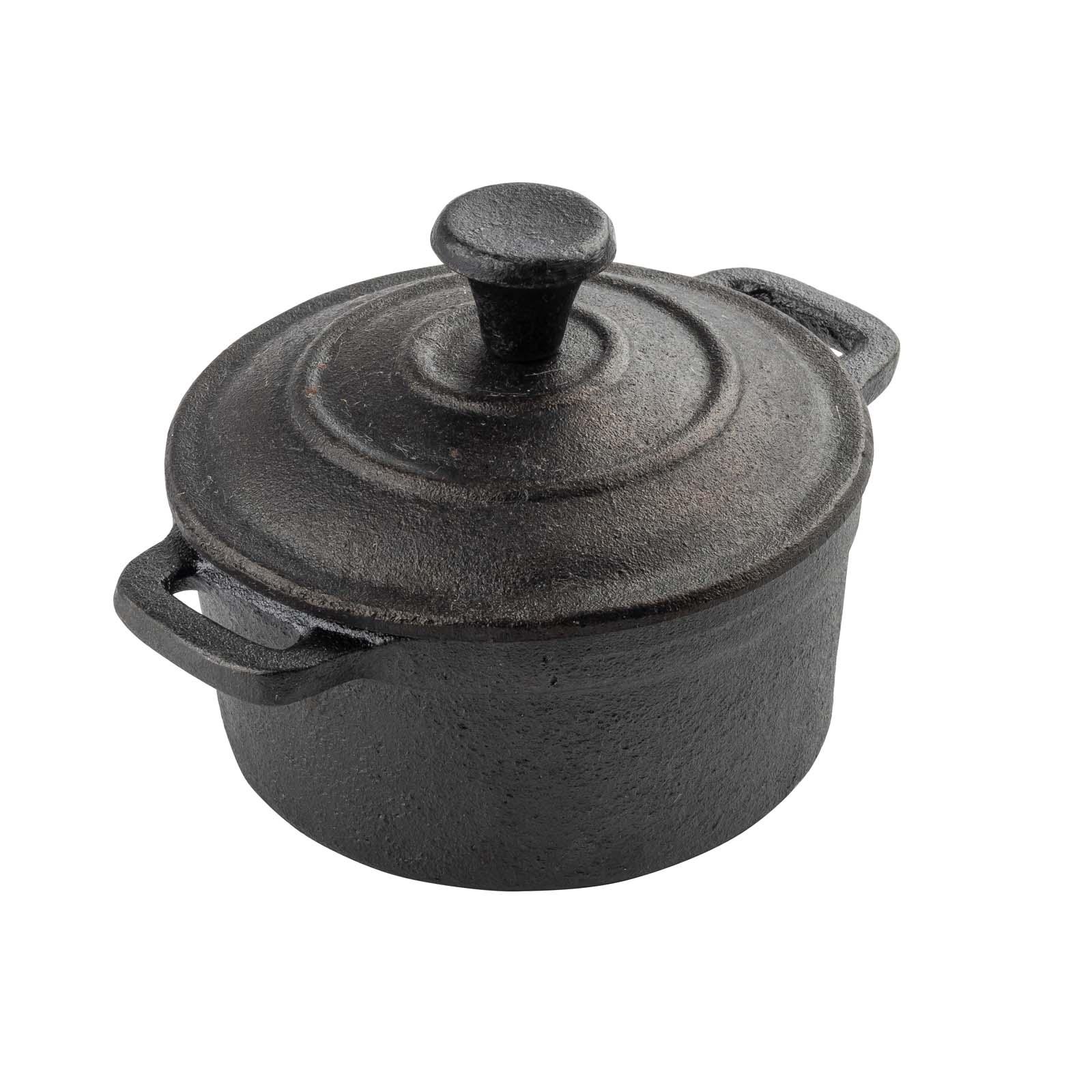 Tablecraft Cast Iron Round Mini Casserole with Lid Cookware, 8-Ounce,  Black, 8 oz