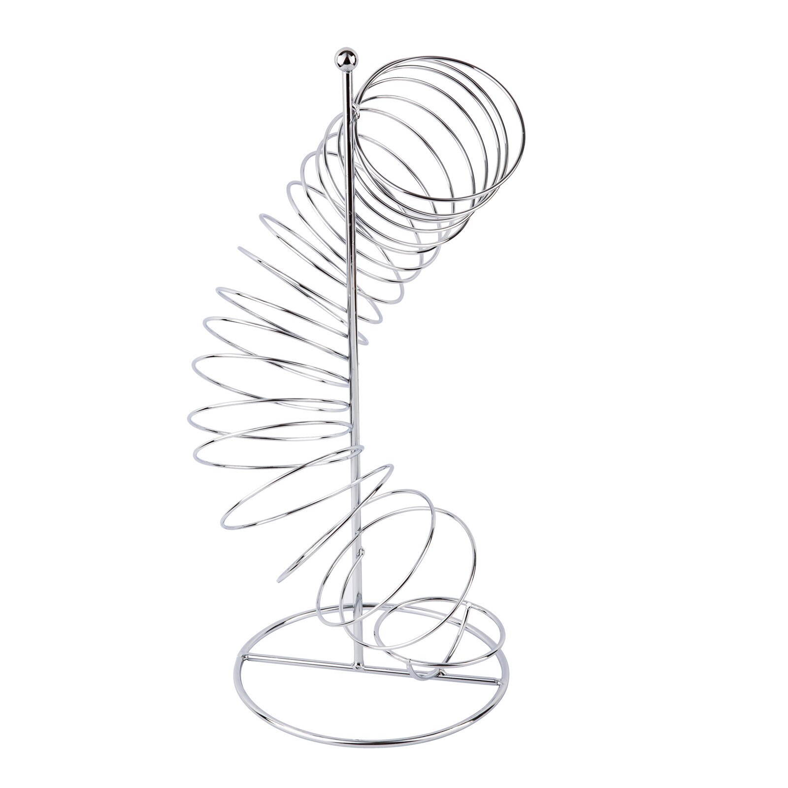 TableCraft FSP1507 chrome spiral fruit basket, angled view showing spiral wire form and ball finial