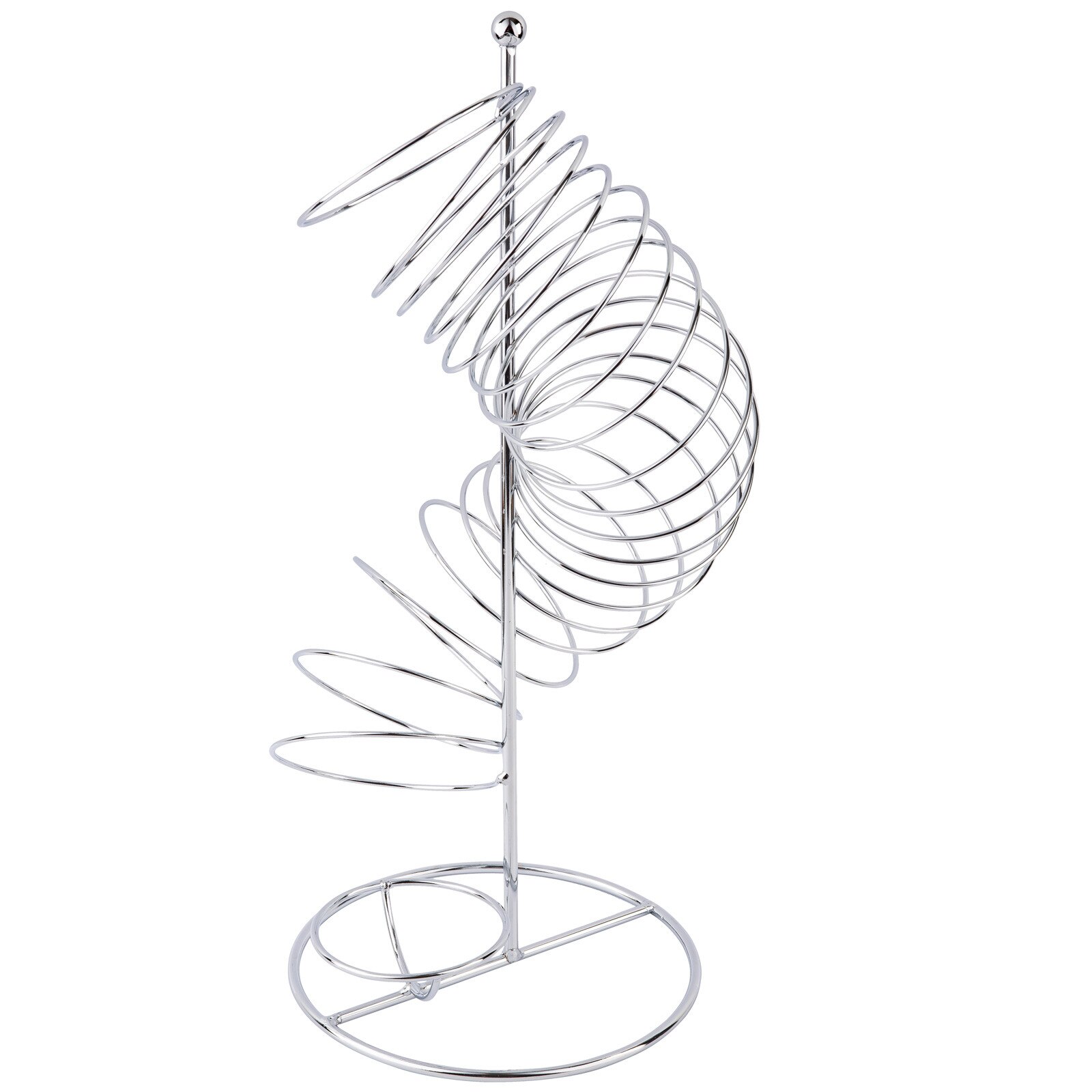 TableCraft FSP1507 chrome spiral fruit basket from a second angle showing the spherical fruit-holding section