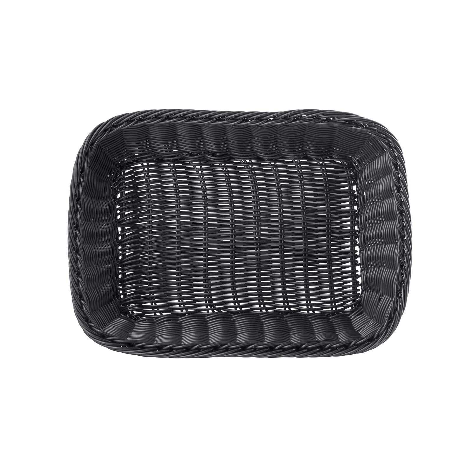 TableCraft M2485 black rectangular woven basket, overhead view showing interior weave pattern