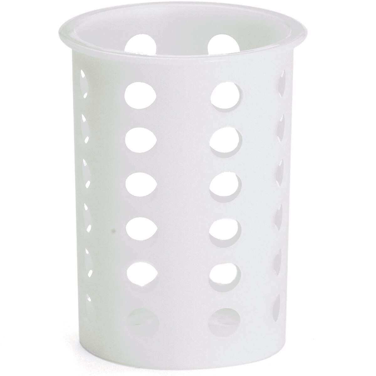 TableCraft white polypropylene flatware cylinder with circular air holes on sides